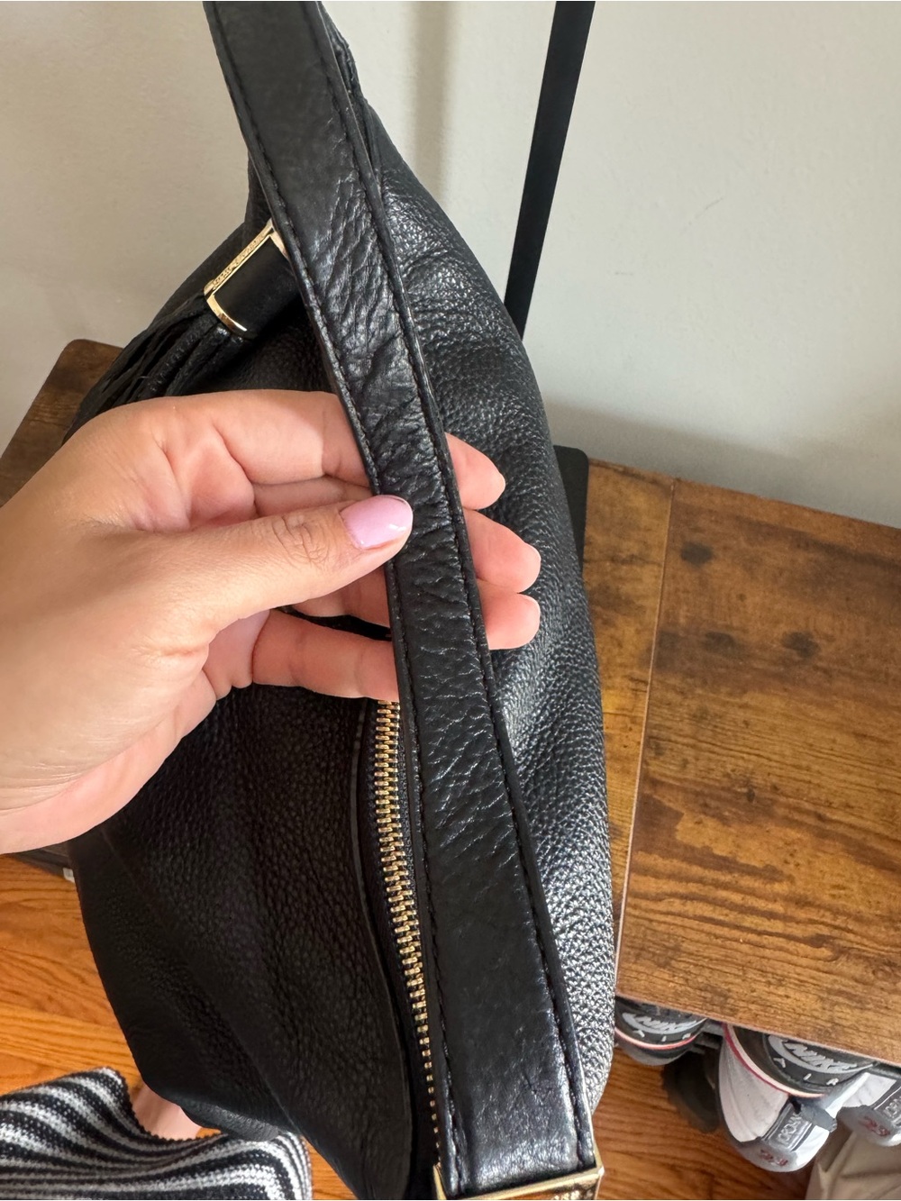 Michael Kors Black Leather Tassel Hobo Shoulder Bag - Picture 9 of 11
